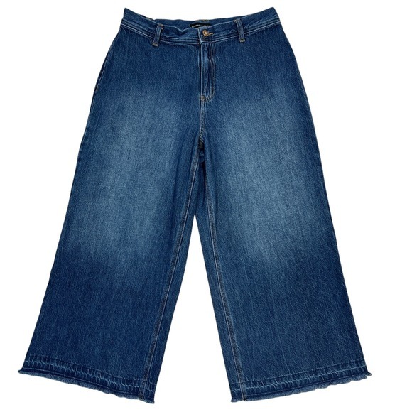 Sincerly Jules Denim - Sincerely Jules High-Rise Flare Wide Leg Crop Jeans 30" Medium Wash Raw Hem